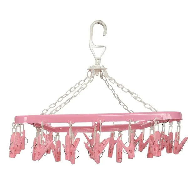 Pink_Plastic_Ceiling_Cloth_Dryer_Stand_With_32_Clips_Plastic_Cloth_Clips