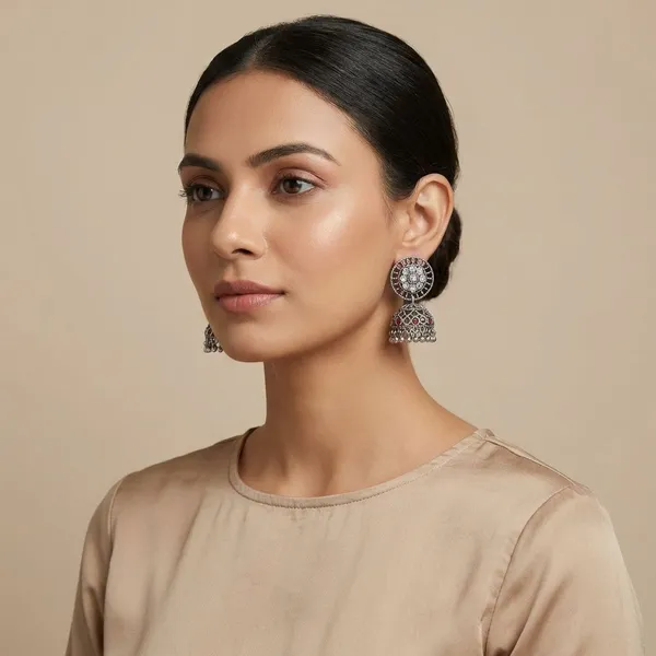 Maroon_And_White_Silver_Tone_Alloy_Jhumki_For_Women_And_Girls