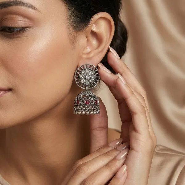 Maroon_And_White_Silver_Tone_Alloy_Jhumki_For_Women_And_Girls