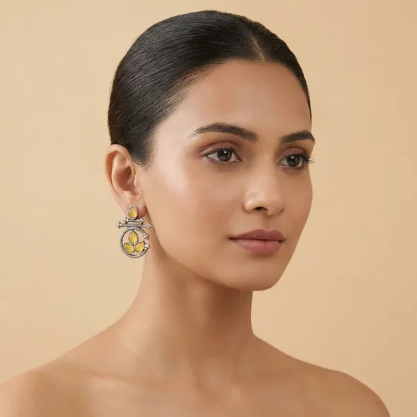 Mustard_Yellow_Silver_Finish_Alloy_Circle_Stone_Earring_For_Women_And_Girls