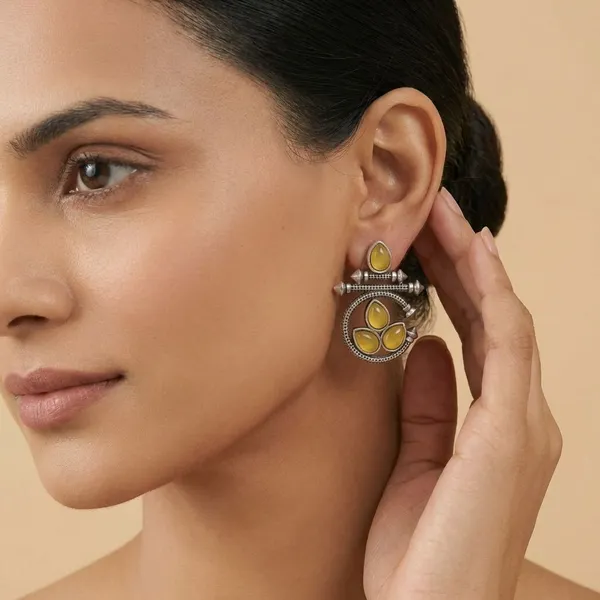 Mustard_Yellow_Silver_Finish_Alloy_Circle_Stone_Earring_For_Women_And_Girls