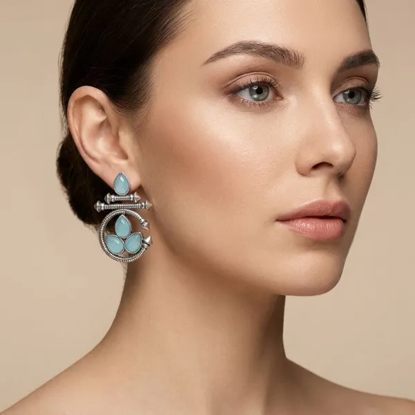 Aqua_Blue_Silver_Finish_Alloy_Circle_Stone_Earring_For_Women_And_Girls