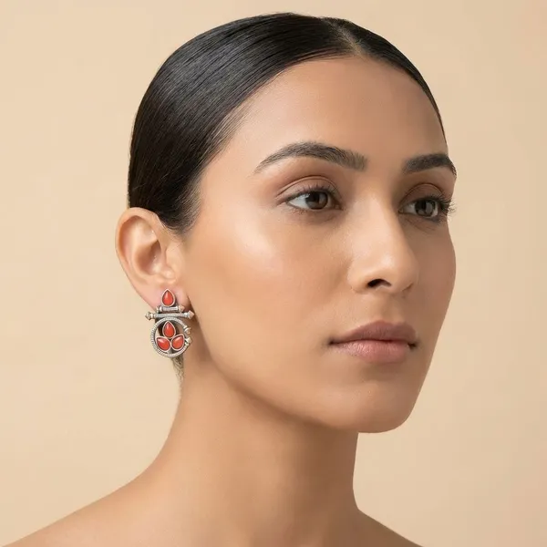 Red_Silver_Finish_Alloy_Circle_Stone_Earring_For_Women_And_Girls