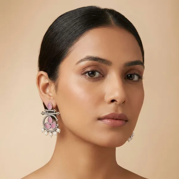 Off_White_Silver_Finish_Alloy_Circle_Stone_Earring_For_Women_And_Girls
