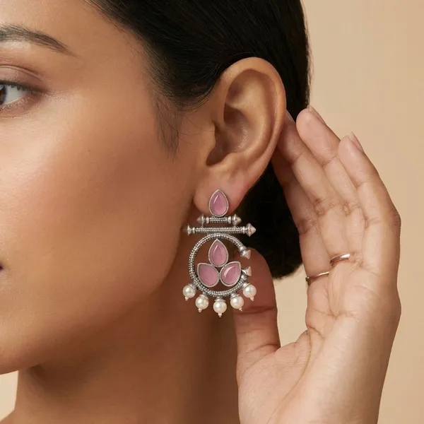 Off_White_Silver_Finish_Alloy_Circle_Stone_Earring_For_Women_And_Girls