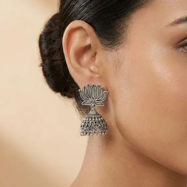 Silver_Tone_Alloy_Lotus_Jhukmi_For_Women_And_Girls