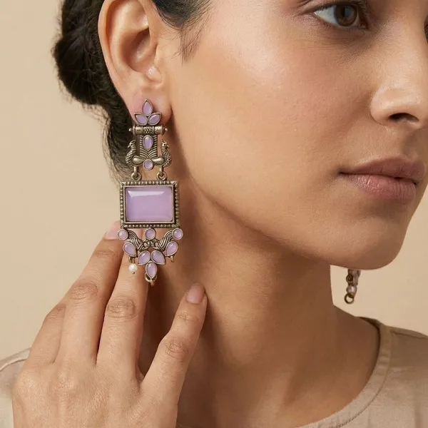 Lavender_Silver_Finish_Alloy_Peacock_Square_Earring_For_Women_And_Girls