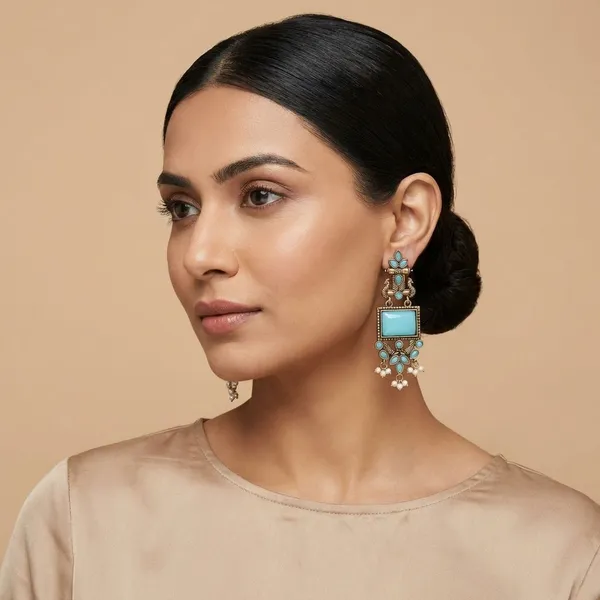 Sky_Blue_Silver_Finish_Alloy_Peacock_Square_Earring_For_Women_And_Girls