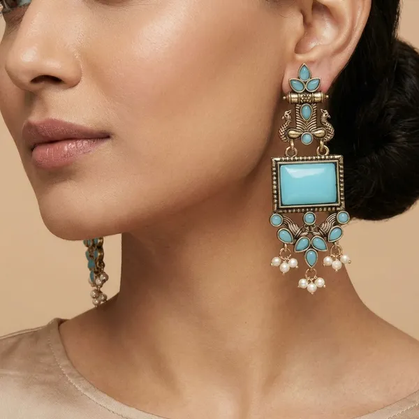 Sky_Blue_Silver_Finish_Alloy_Peacock_Square_Earring_For_Women_And_Girls