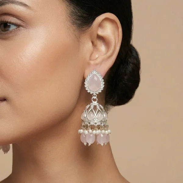 Baby_Pink_Silver_Finish_Alloy_Kundan_Jhumki_For_Women_And_Girls