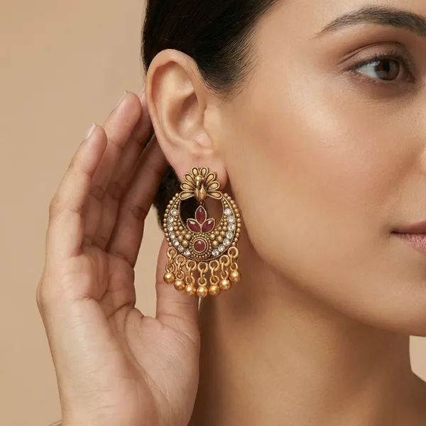 Maroon_And_Golden_Alloy_Round_Stud_Peacock_Earring_For_Women_And_Girls