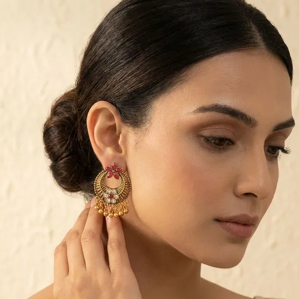 Red_Golden_Finish_Alloy_Round_Stud_Flower_Earring_For_Women_And_Girls
