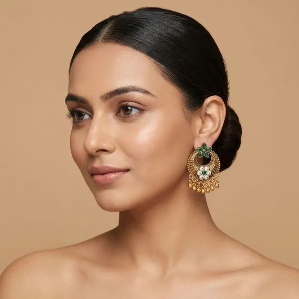 Green_Golden_Finish_Alloy_Round_Stud_Flower_Earring_For_Women_And_Girls