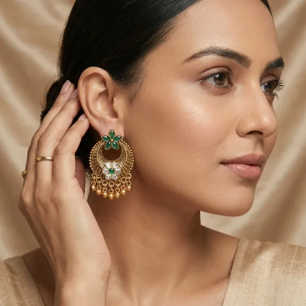 Green_Golden_Finish_Alloy_Round_Stud_Flower_Earring_For_Women_And_Girls
