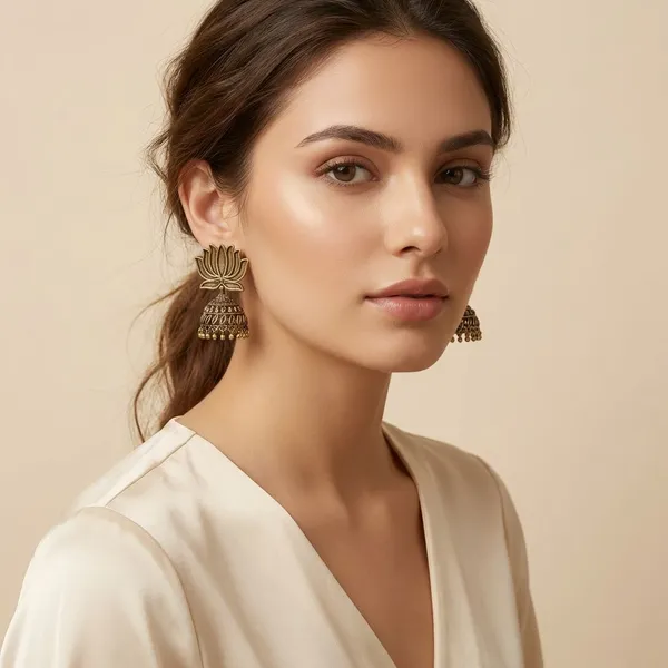 Golden_Finish_Alloy_Lotus_Jhukmi_For_Women_And_Girls