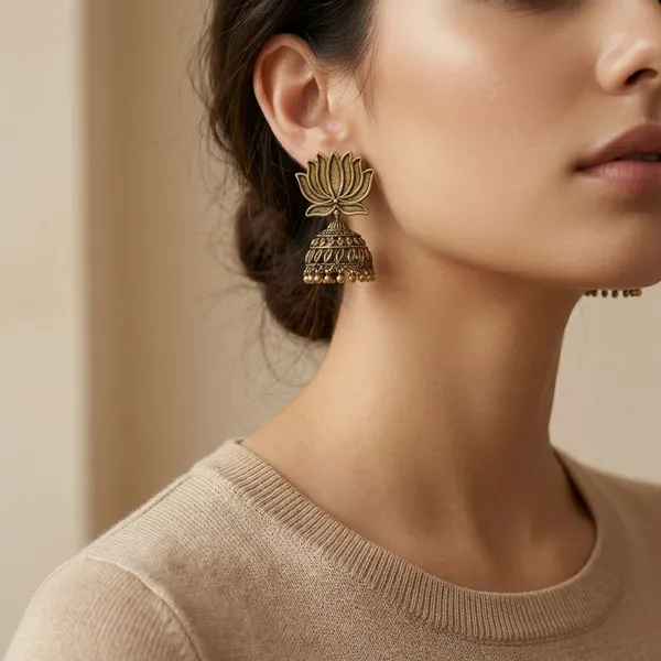 Golden_Finish_Alloy_Lotus_Jhukmi_For_Women_And_Girls