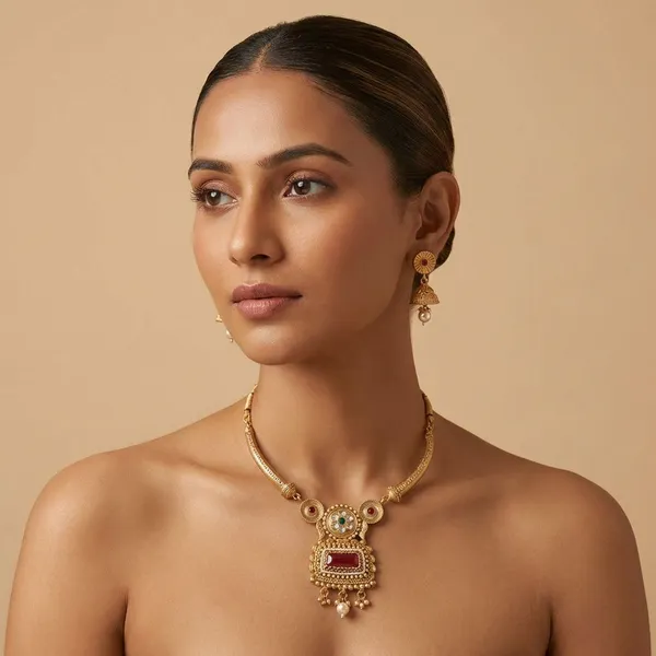 Golden_Finish_Alloy_Elegant_Necklace_With_Red_Stone_For_Women_And_Girls