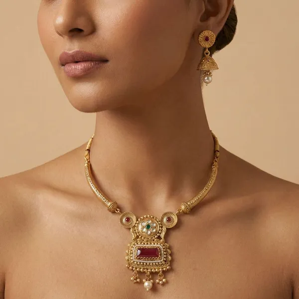 Golden_Finish_Alloy_Elegant_Necklace_With_Red_Stone_For_Women_And_Girls