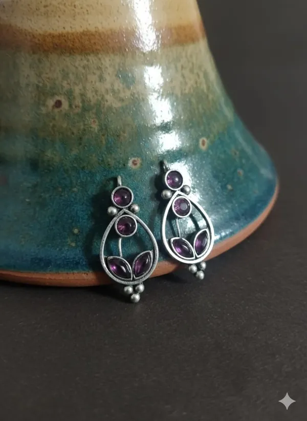 Wine_Silver_Finish_Alloy_Small_Stone_Stud_Earring_For_Women_And_Girls