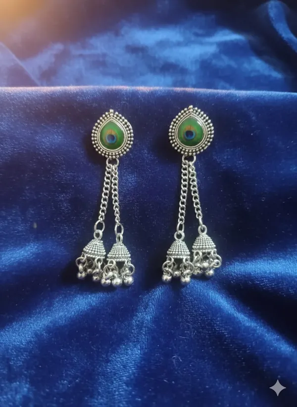 Silver_Tone_Alloy_Small_Stone_Stud_Peacock_Chain_Earring_For_Women_And_Girls
