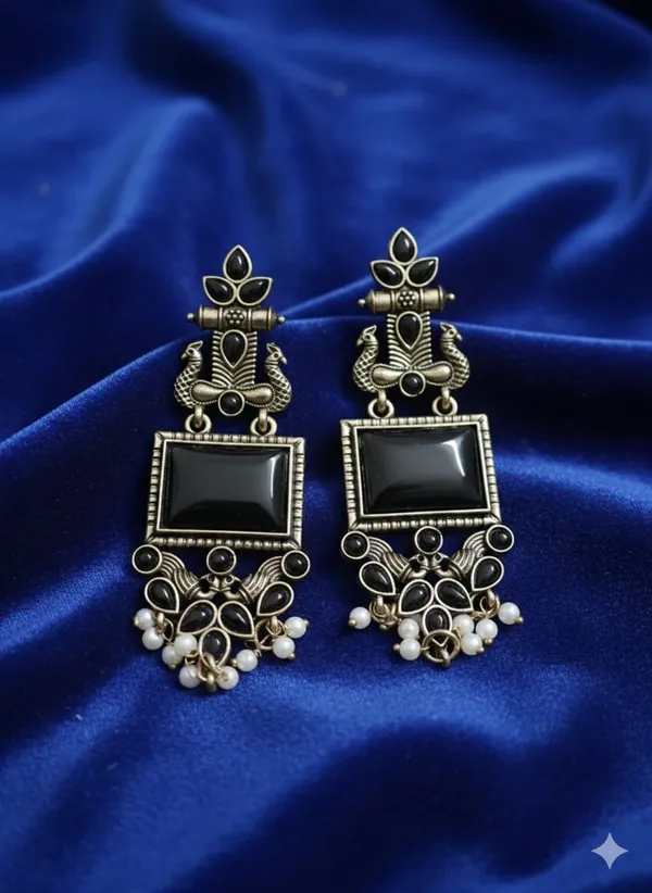 Black_Silver_Finish_Alloy_Peacock_Square_Earring_For_Women_And_Girls