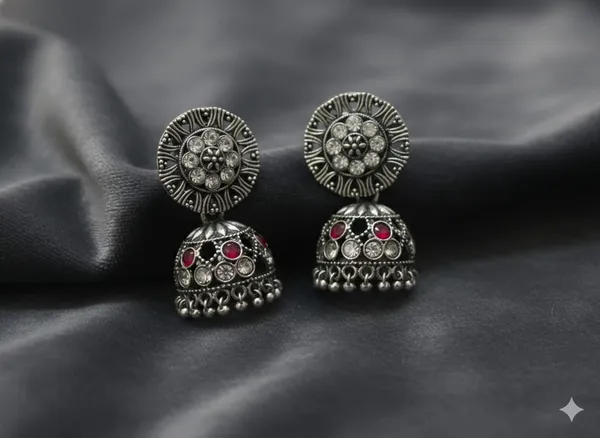 Red_And_White_Silver_Tone_Alloy_Jhumki_For_Women_And_Girls