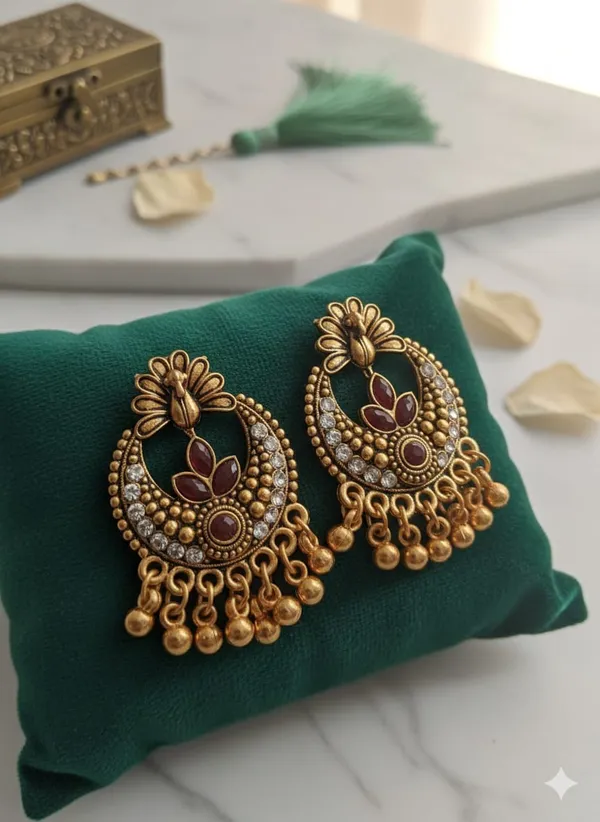 Maroon_And_Golden_Alloy_Round_Stud_Peacock_Earring_For_Women_And_Girls