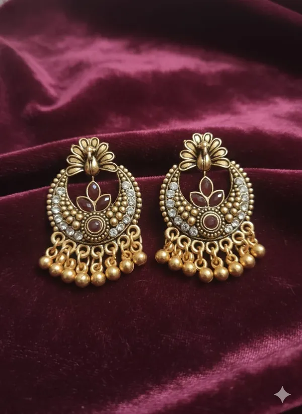 Maroon_And_Golden_Alloy_Round_Stud_Peacock_Earring_For_Women_And_Girls