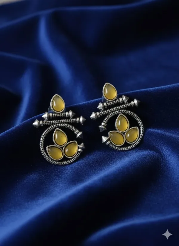 Mustard_Yellow_Silver_Finish_Alloy_Circle_Stone_Earring_For_Women_And_Girls
