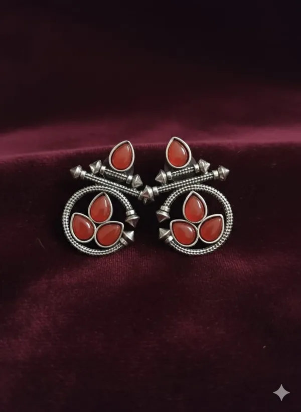 Red_Silver_Finish_Alloy_Circle_Stone_Earring_For_Women_And_Girls