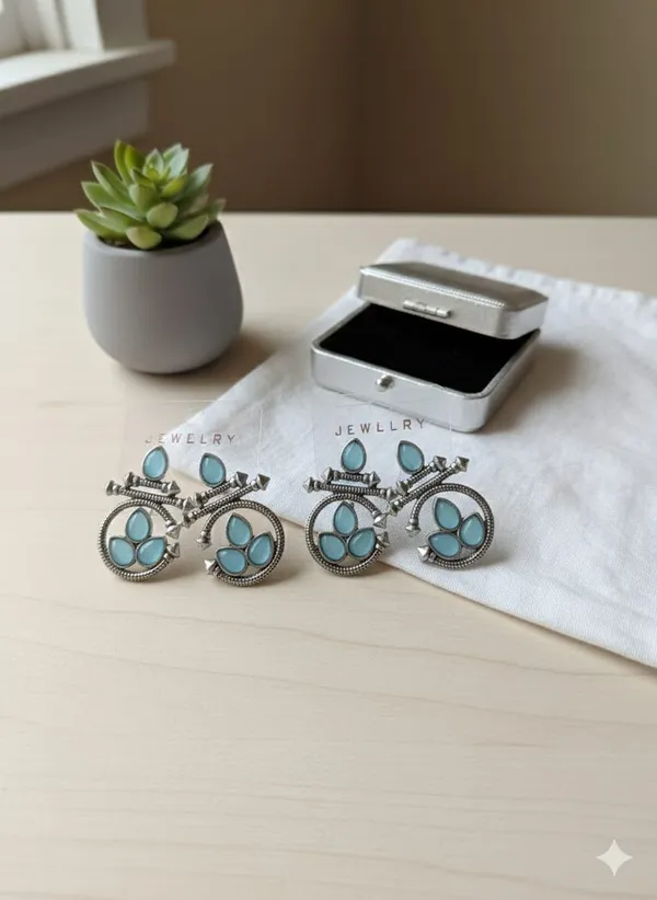 Aqua_Blue_Silver_Finish_Alloy_Circle_Stone_Earring_For_Women_And_Girls
