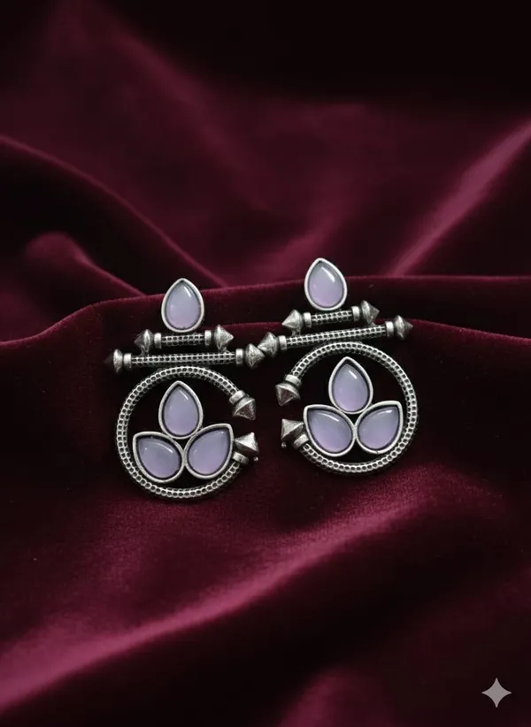 Lilac_Silver_Finish_Alloy_Circle_Stone_Earring_For_Women_And_Girls