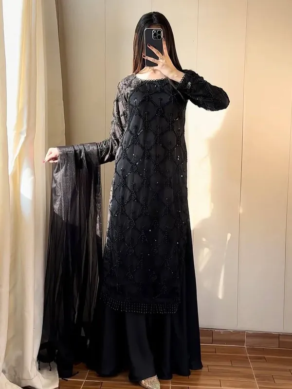 Black_Designer_Heavy_Embroidery_Sequence__Sharara_Set_For_Weddings_&_Party_Wear