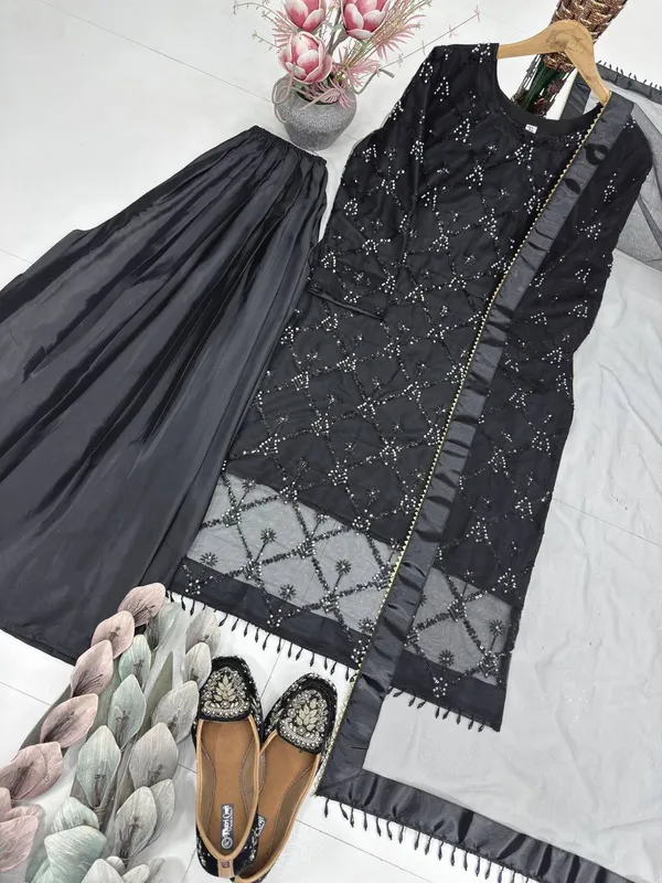 Black_Designer_Heavy_Embroidery_Sequence__Sharara_Set_For_Weddings_&_Party_Wear