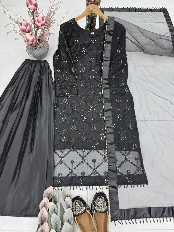 Black_Designer_Heavy_Embroidery_Sequence__Sharara_Set_For_Weddings_&_Party_Wear