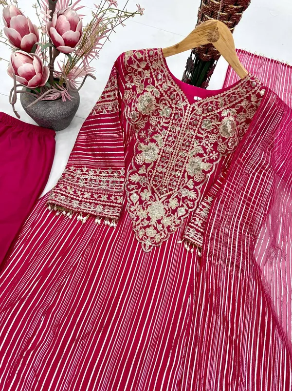 Deep_Plum_Designer_Heavy_Embroidery_Sequence_Fancy_Patch_Work_With_Plazzo_Suit_Set