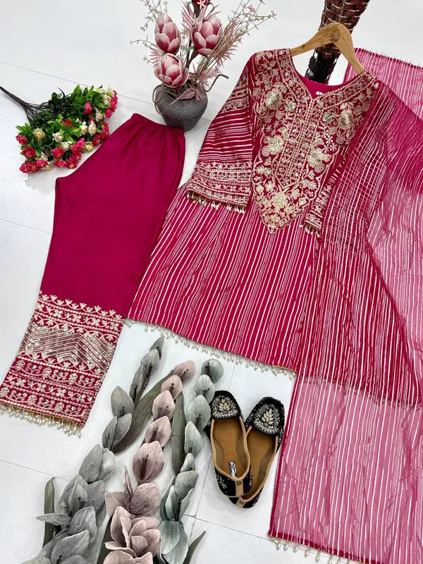 Deep_Plum_Designer_Heavy_Embroidery_Sequence_Fancy_Patch_Work_With_Plazzo_Suit_Set