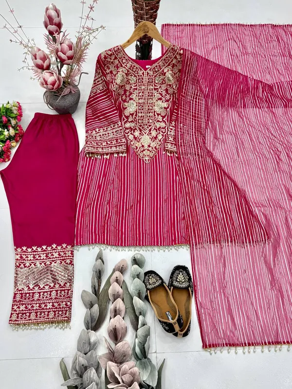 Deep_Plum_Designer_Heavy_Embroidery_Sequence_Fancy_Patch_Work_With_Plazzo_Suit_Set