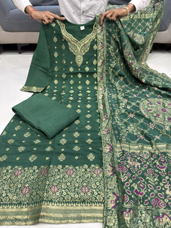 MRS.NITA_AMBANI_GREEN_BUND_PURE_BANARASI_SUIT_SET