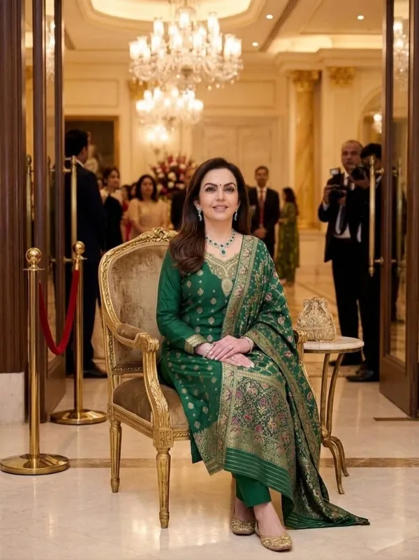 MRS.NITA_AMBANI_GREEN_BUND_PURE_BANARASI_SUIT_SET