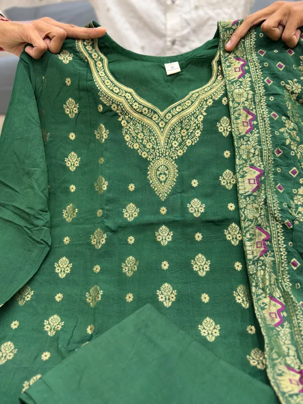 MRS.NITA_AMBANI_GREEN_BUND_PURE_BANARASI_SUIT_SET