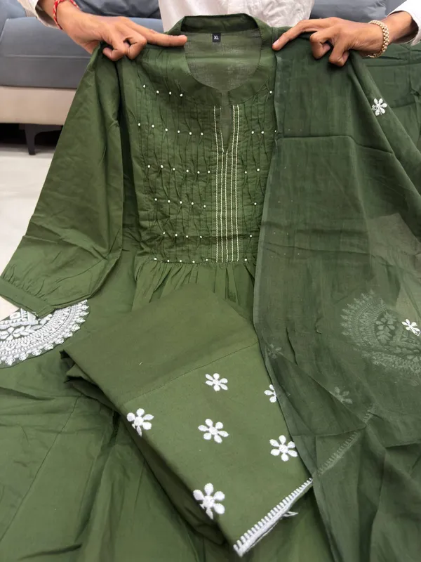 Olive_Green_Beautiful_Pure_Cotton_60_60_Suit_Set