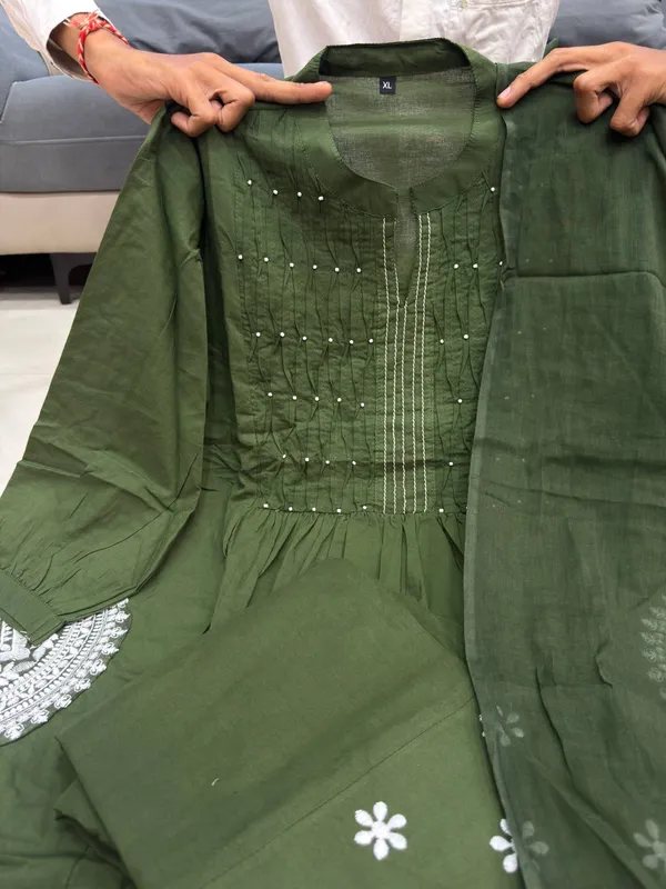 Olive_Green_Beautiful_Pure_Cotton_60_60_Suit_Set