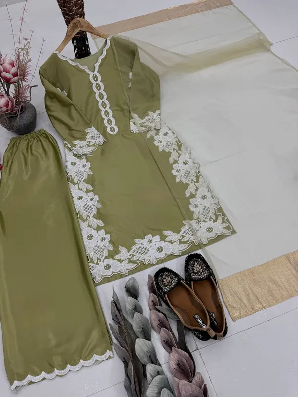 PISTA_GREEN_DESIGNER_HEAVY_TOP_PLAZZO_SUIT_SET