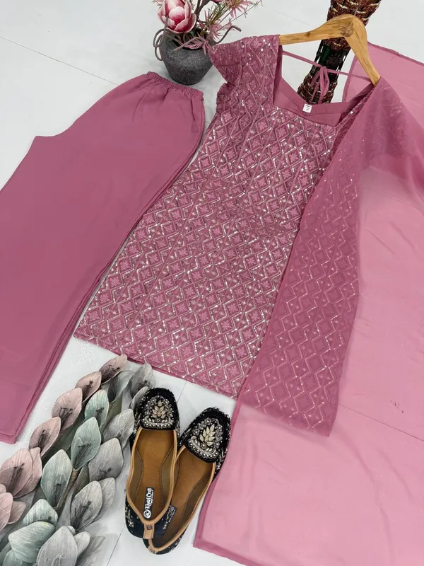 Pink_Heavy_Faux_Georgette_Sharara_Suit_Set