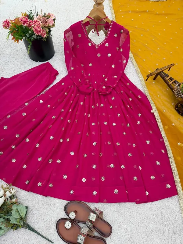Rani_Pink_Designer_Faux_Georgette_Embroidery_Work_Gown_And_Dupatta_Set