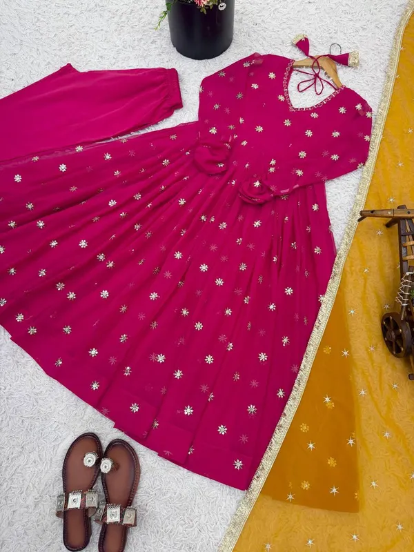 Rani_Pink_Designer_Faux_Georgette_Embroidery_Work_Gown_And_Dupatta_Set