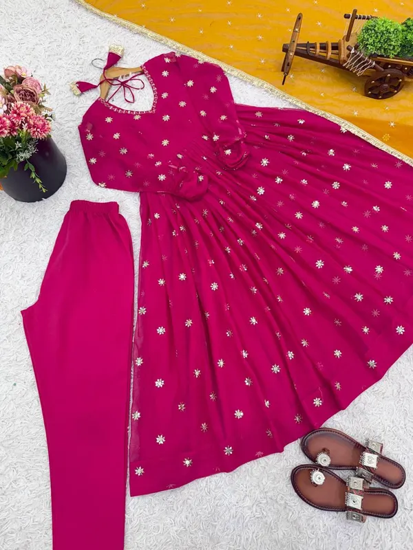 Rani_Pink_Designer_Faux_Georgette_Embroidery_Work_Gown_And_Dupatta_Set