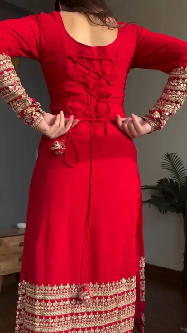 Red_Foux_Gorgette_Salwar_Sequnce_Top_With_Pent_&_Dupatta_Suit_Set