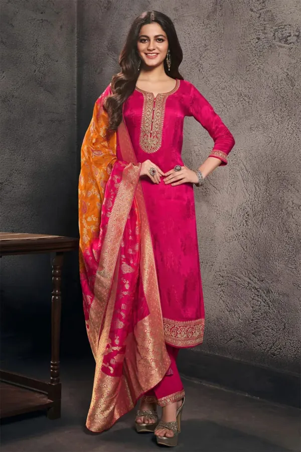 Royal_Magenta_Designer_Pure_Banarasi_Jequard_Top_With_Pent_&_Dupatta__Set